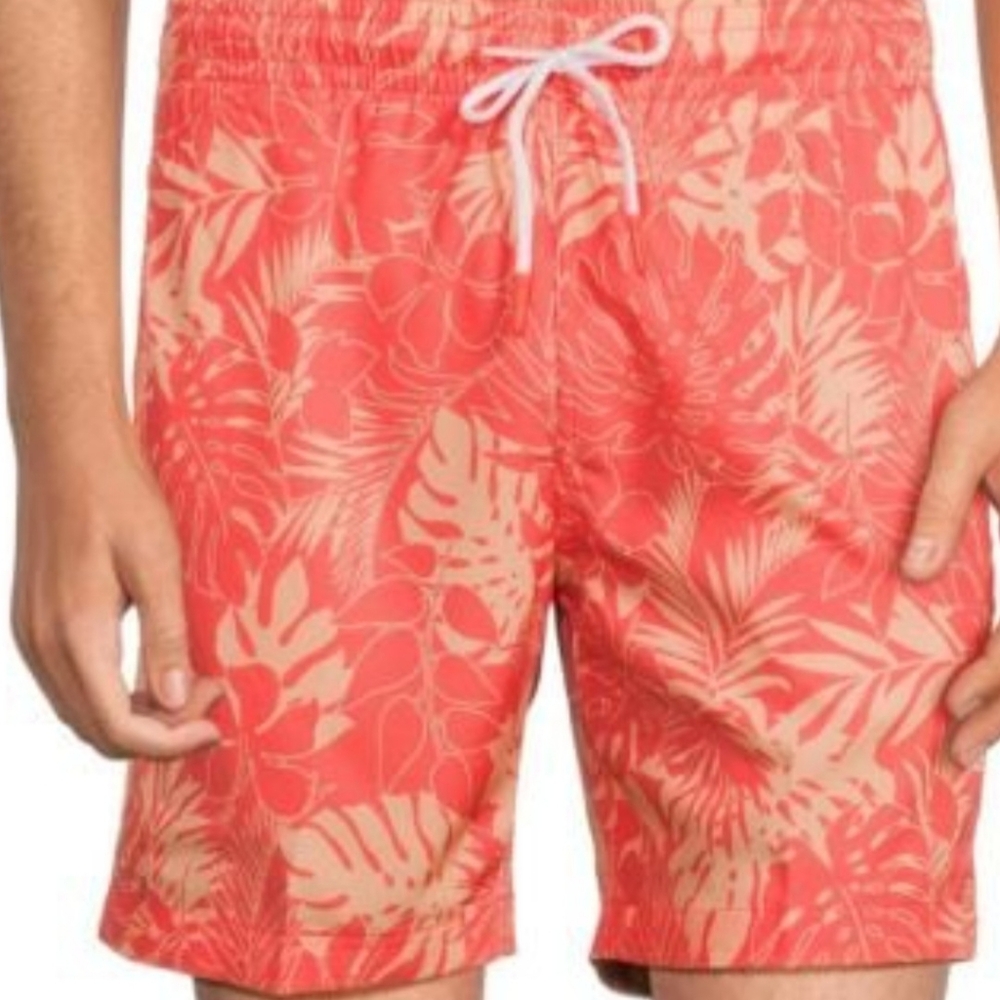 Trunks Surf & Swim Sano 6.5" Short Men's Hawaiian Print Jungle Leaf Solf Coral 8